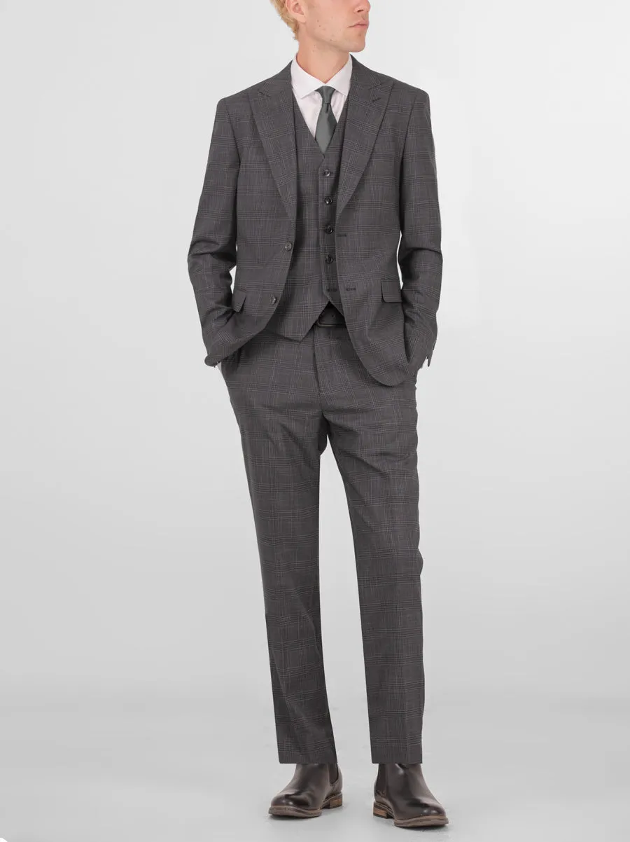 Charcoal Plaid Three Piece Peak Lapel Suit (Open Box) sold by Alain Dupetit