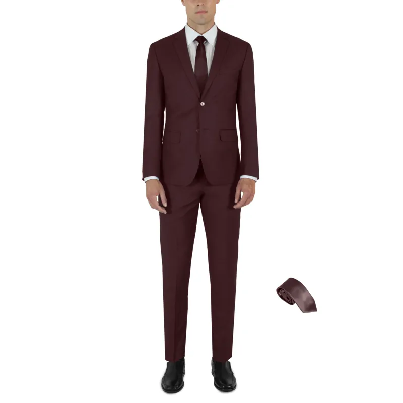 Burgundy Two Button Suit with Tie by Future Spoke  (Clearance) sold by Alain Dupetit