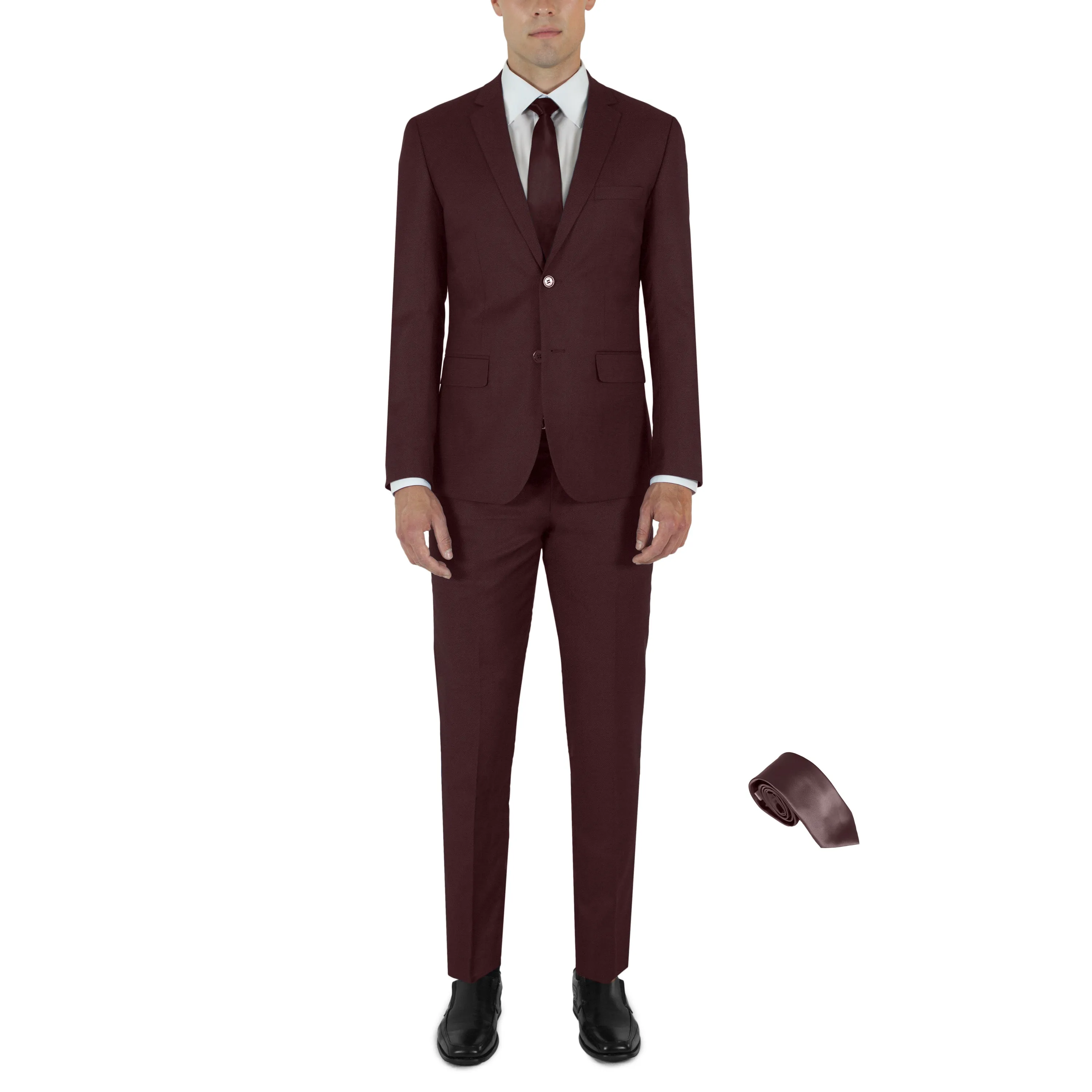Burgundy Two Button Suit with Tie by Future Spoke (Clearance) sold by Alain Dupetit