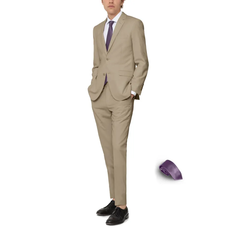 Beige Two Button Suit with Tie by Future Spoke (Clearance) sold by Alain Dupetit