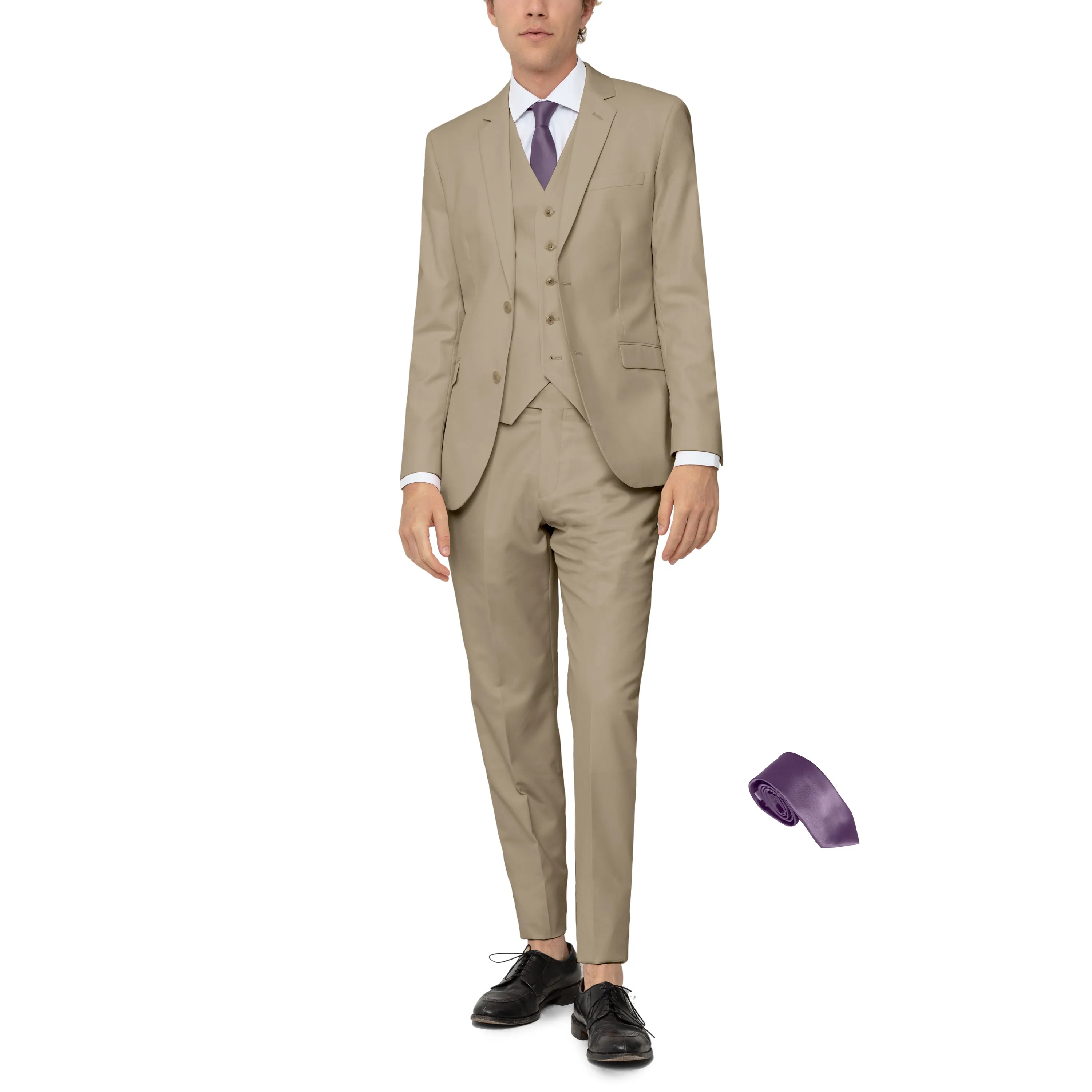 Beige Three Piece Suit with Tie by Future Spoke (Clearance) sold by Alain Dupetit