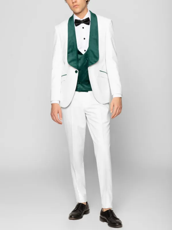 White with Green Wide Shawl Lapel Tuxedo for Prom sold by Alain Dupetit