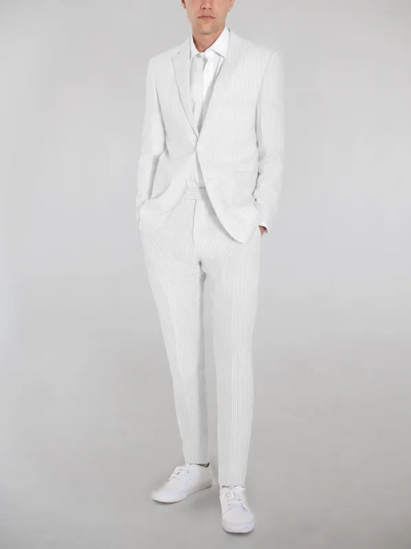 White Seersucker Two Button Suit (Open Box) sold by Alain Dupetit