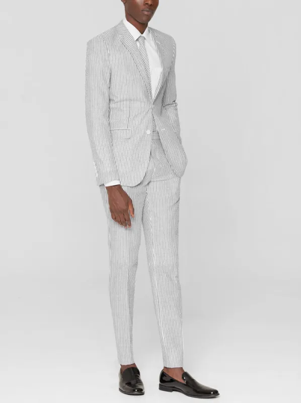 Navy Blue & White Seersucker Two Button Suit (Open Box) sold by Alain Dupetit
