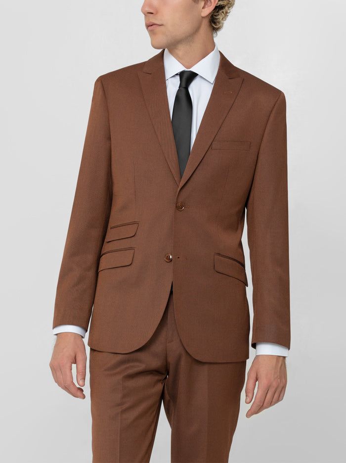 Rust Birdseye Two Button Peak Lapel Ticket Pocket Suit sold by Alain Dupetit product image thumbnail 2