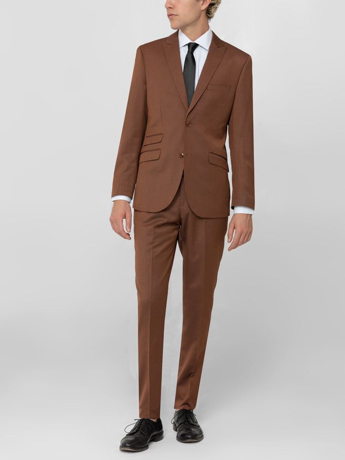 Rust Birdseye Two Button Peak Lapel Ticket Pocket Suit sold by Alain Dupetit