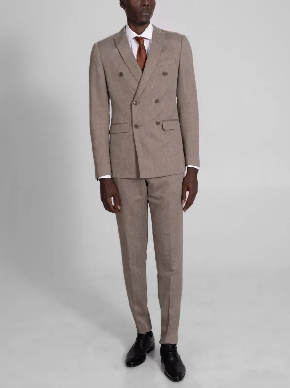 Oak Brown Herringbone Double Breasted Suit sold by Alain Dupetit