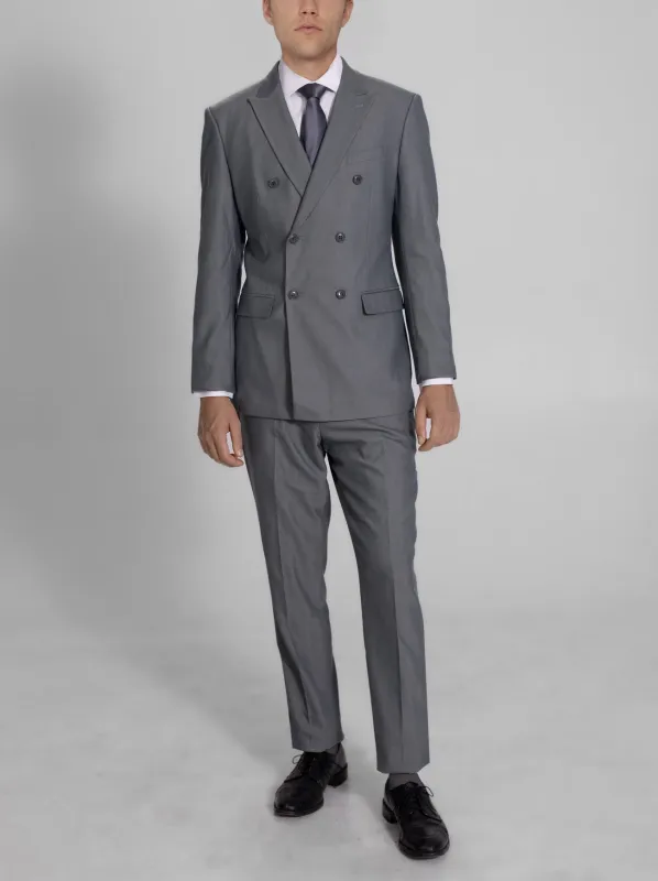 Grey Blue Herringbone Double Breasted Suit (Open Box) sold by Alain Dupetit