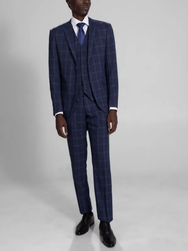 Midnight Blue Plaid Three Piece Suit (Open Box) made by Alain Dupetit
