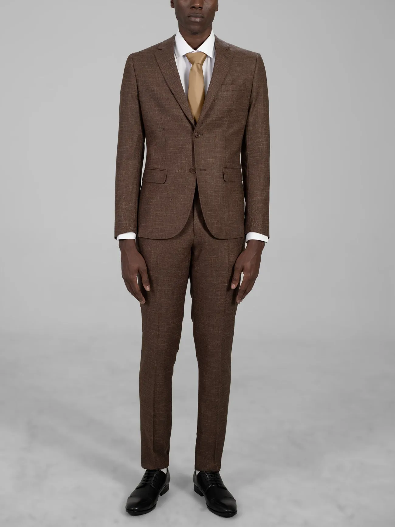 Ash Brown Woven Two Button Suit sold by Alain Dupetit