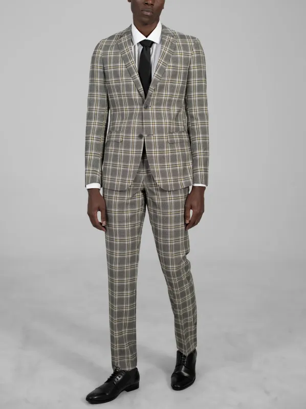 Charcoal & Canary Plaid Two Button Suit sold by Alain Dupetit