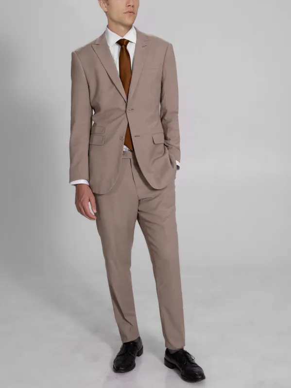 Tan Micro-Check Two Button Peak Lapel Ticket Pocket Suit (Open Box) sold by Alain Dupetit