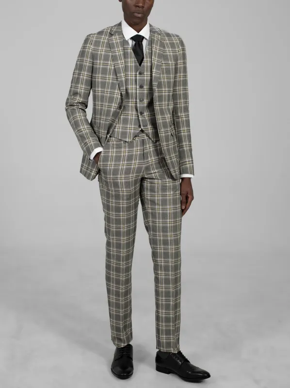 Charcoal & Canary Plaid Three Piece Suit sold by Alain Dupetit