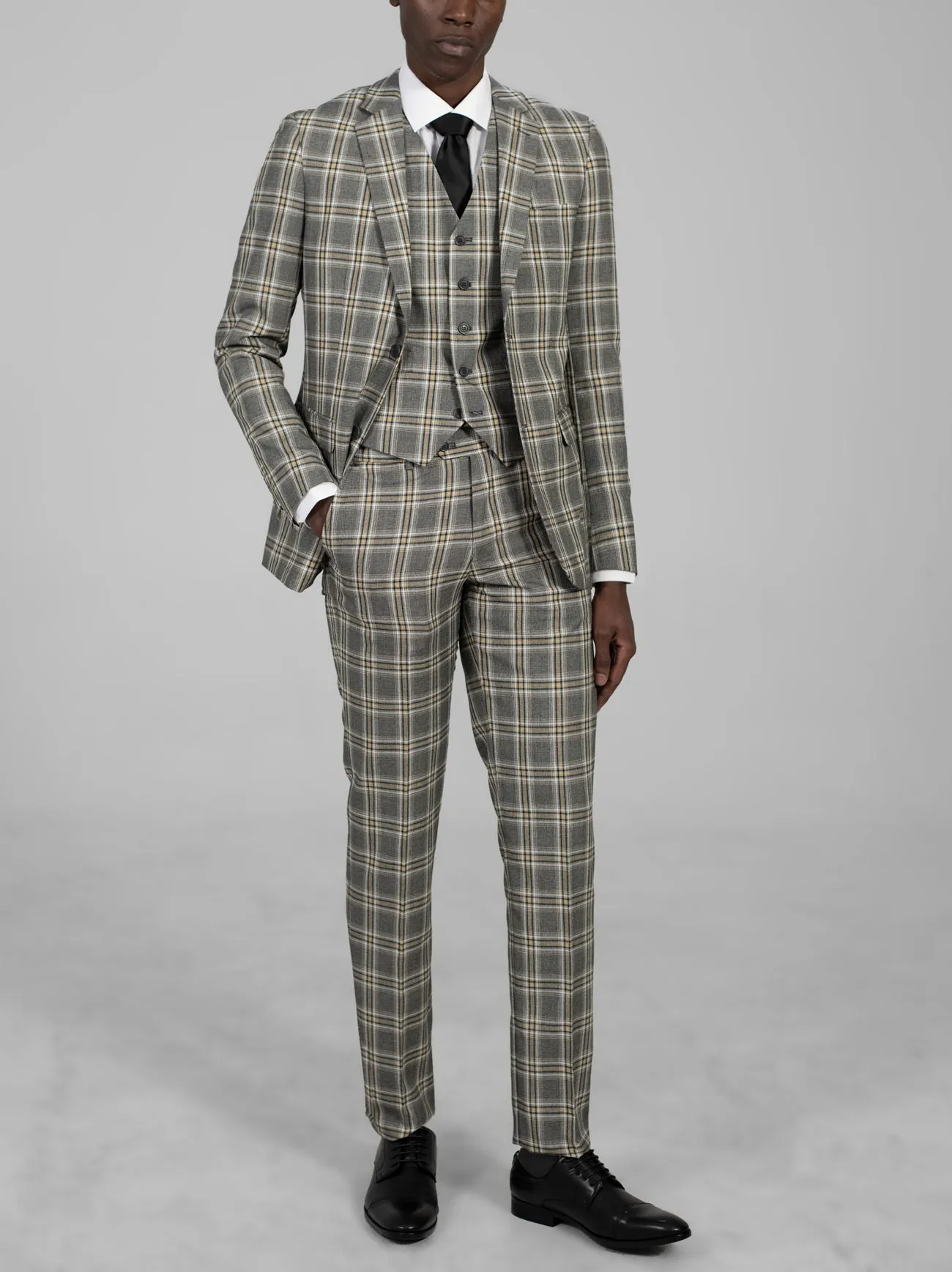 Charcoal & Canary Plaid Three Piece Suit sold by Alain Dupetit