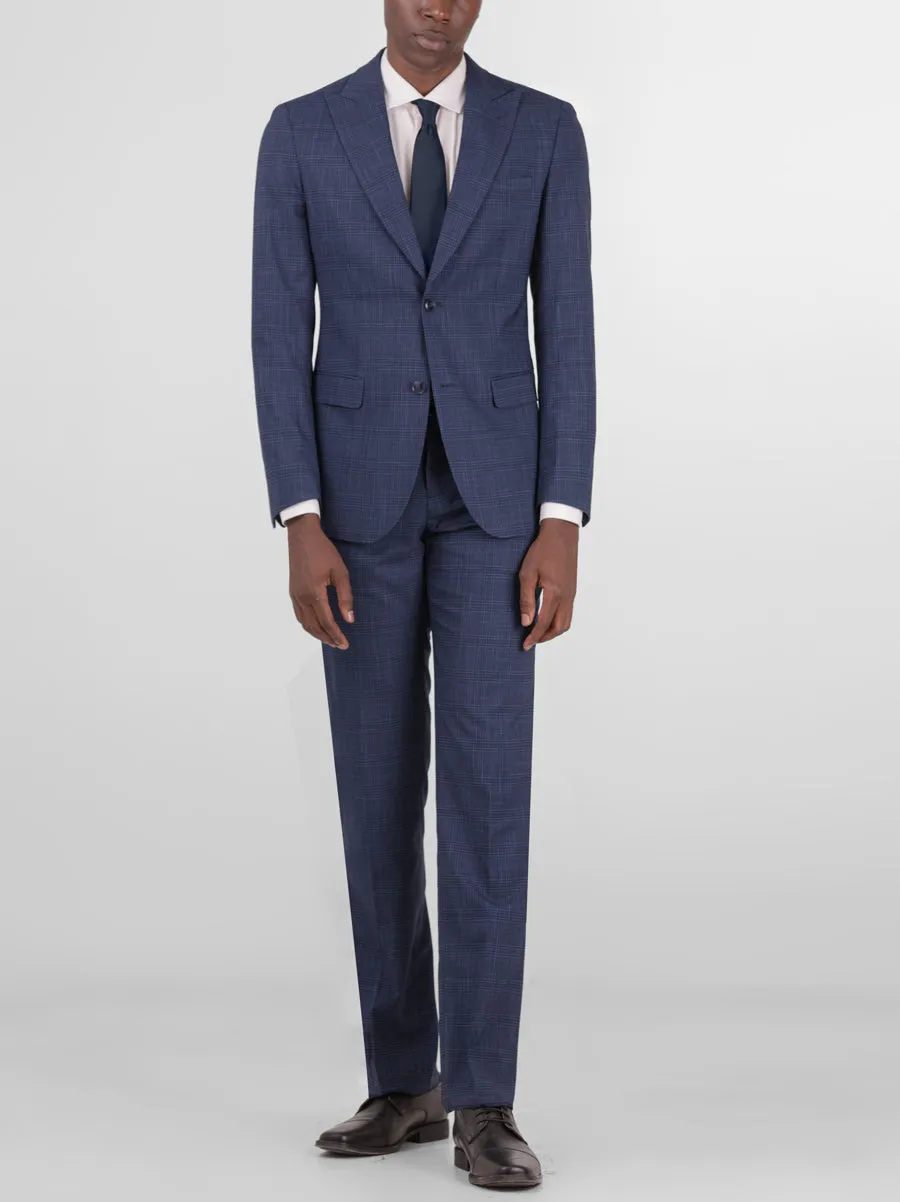 Dark Blue Plaid Two Button Peak Lapel Suit sold by Alain Dupetit