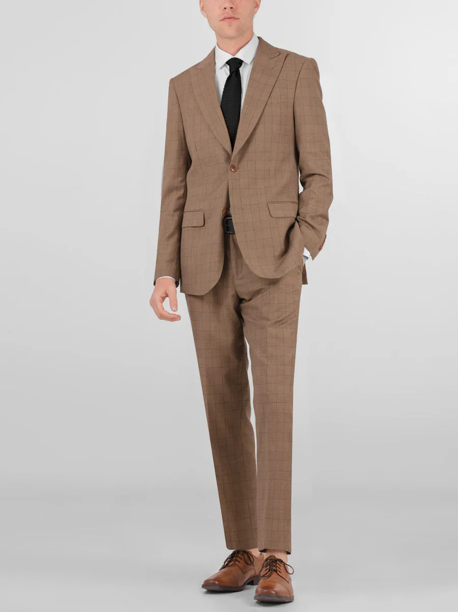 Tan Plaid Two Button Peak Lapel Suit sold by Alain Dupetit