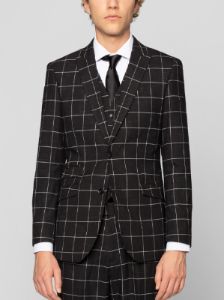 Black & White Windowpane Three Piece Peak Lapel Ticket Pocket Suit sold by Alain Dupetit