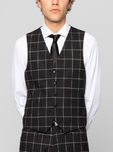 Black & White Windowpane Three Piece Peak Lapel Ticket Pocket Suit sold by Alain Dupetit