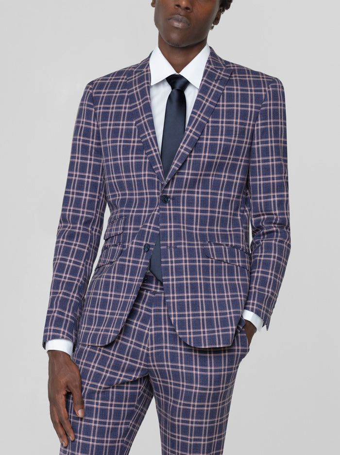 Blue & Rose Plaid Two Button Peak Lapel Ticket Pocket Suit sold by Alain Dupetit product image thumbnail 2