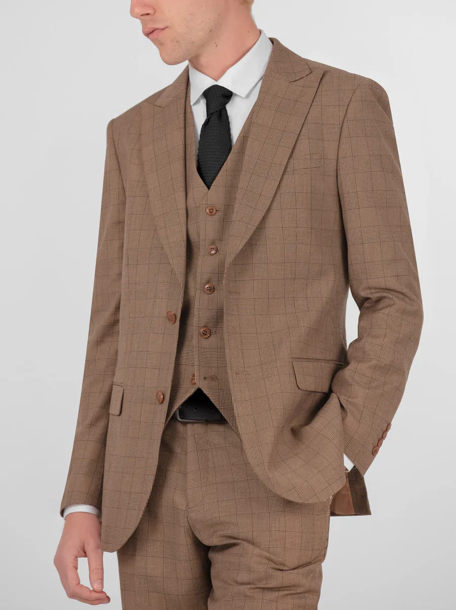 Tan Plaid Three Piece Peak Lapel Suit sold by Alain Dupetit product image thumbnail 2
