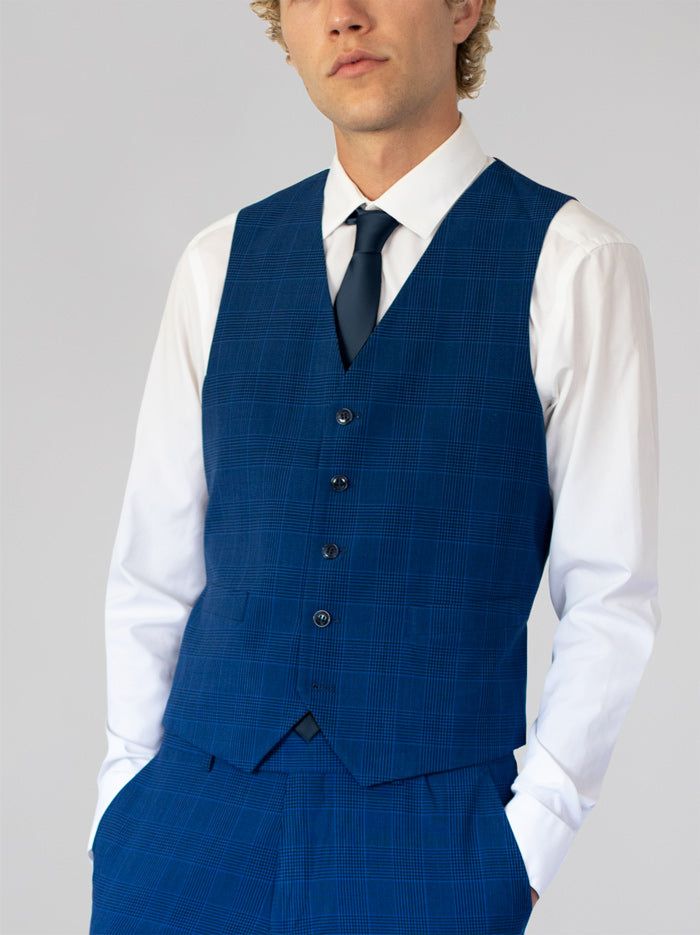 Blue Glen Plaid Three Piece Peak Lapel Ticket Pocket Suit sold by Alain Dupetit product image thumbnail 3