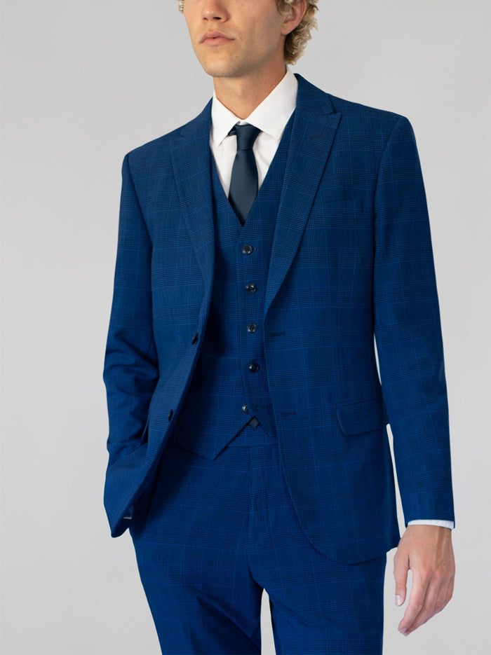Blue Glen Plaid Three Piece Peak Lapel Ticket Pocket Suit sold by Alain Dupetit product image thumbnail 2