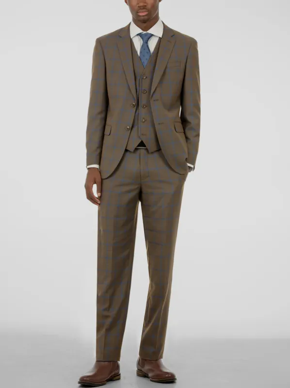 Golden Brown & Blue Windowpane Three Piece Suit sold by Alain Dupetit