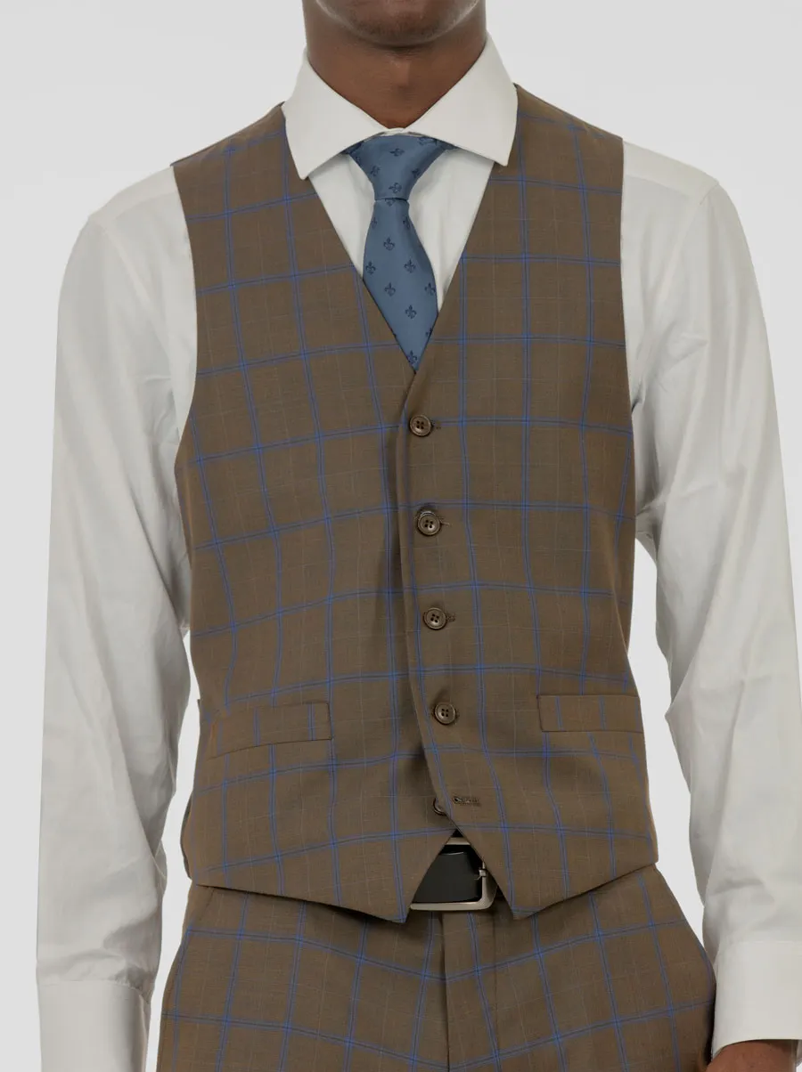 Golden Brown & Blue Windowpane Three Piece Suit sold by Alain Dupetit product image thumbnail 3
