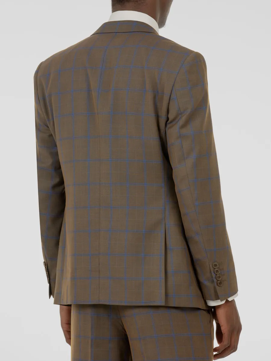 Golden Brown & Blue Windowpane Three Piece Suit sold by Alain Dupetit product image thumbnail 4