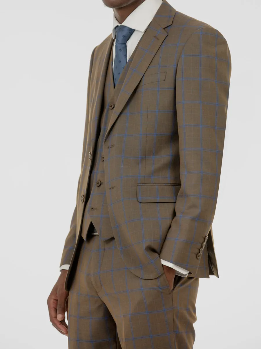 Golden Brown & Blue Windowpane Three Piece Suit sold by Alain Dupetit product image thumbnail 2
