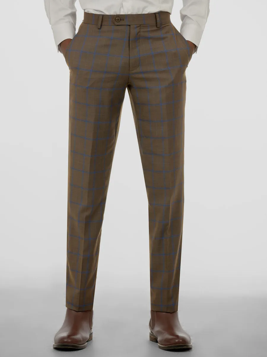 Golden Brown & Blue Windowpane Three Piece Suit sold by Alain Dupetit product image thumbnail 5