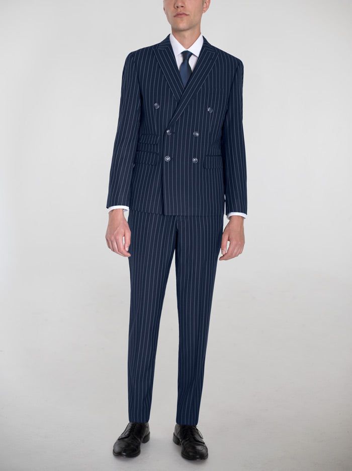 Navy Blue Pinstripe Double Breasted Ticket Pocket Suit (Clearance) sold by Alain Dupetit product image thumbnail 2