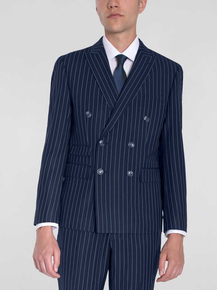 Navy Blue Pinstripe Double Breasted Ticket Pocket Suit (Clearance) sold by Alain Dupetit product image thumbnail 3