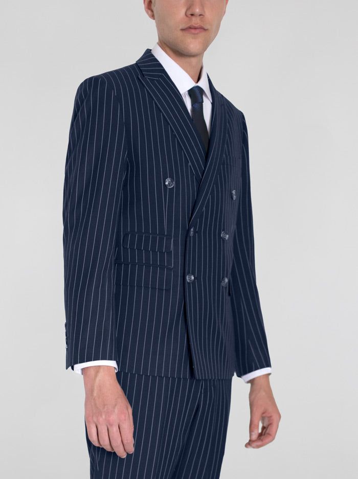 Navy Blue Pinstripe Double Breasted Ticket Pocket Suit (Clearance) sold by Alain Dupetit product image thumbnail 4