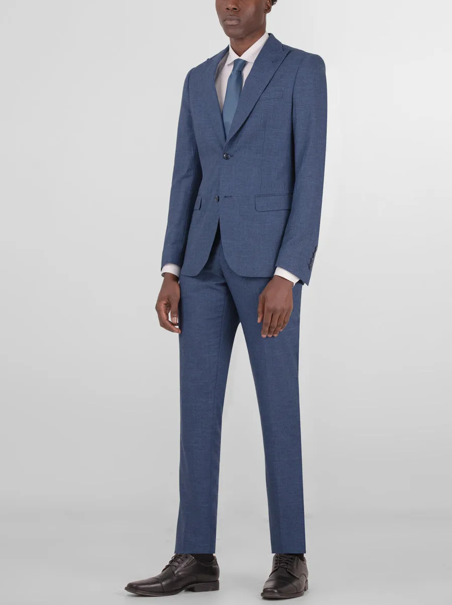 Blue Sharkskin Two Button Peak Lapel Suit sold by Alain Dupetit