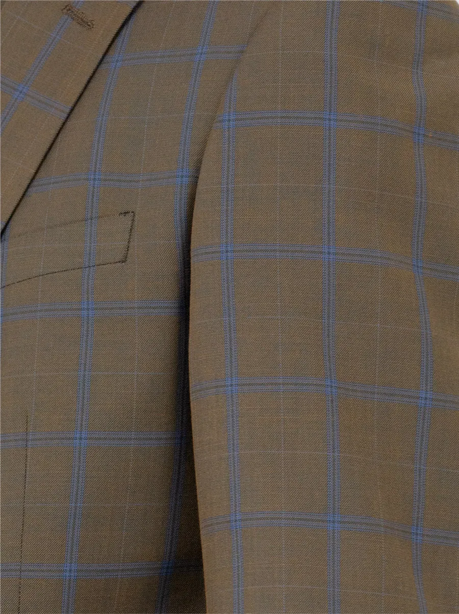 Golden Brown & Blue Windowpane Two Button Suit sold by Alain Dupetit product image thumbnail 5