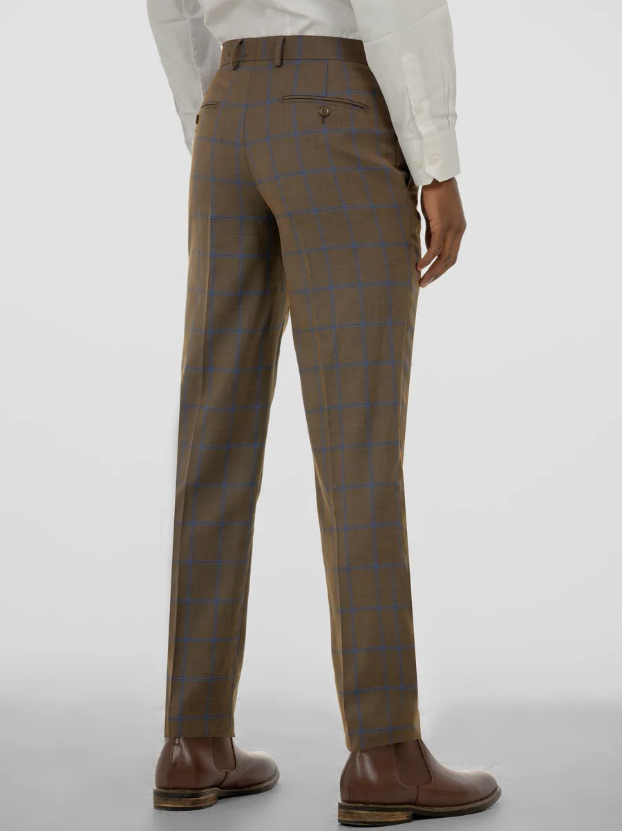 Golden Brown & Blue Windowpane Two Button Suit sold by Alain Dupetit product image thumbnail 4