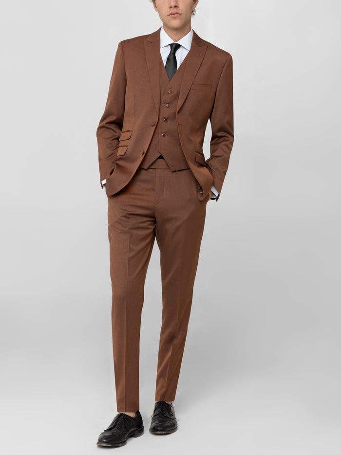 Rust Birdseye Three Piece Peak Lapel Ticket Pocket Suit (Clearance) sold by Alain Dupetit