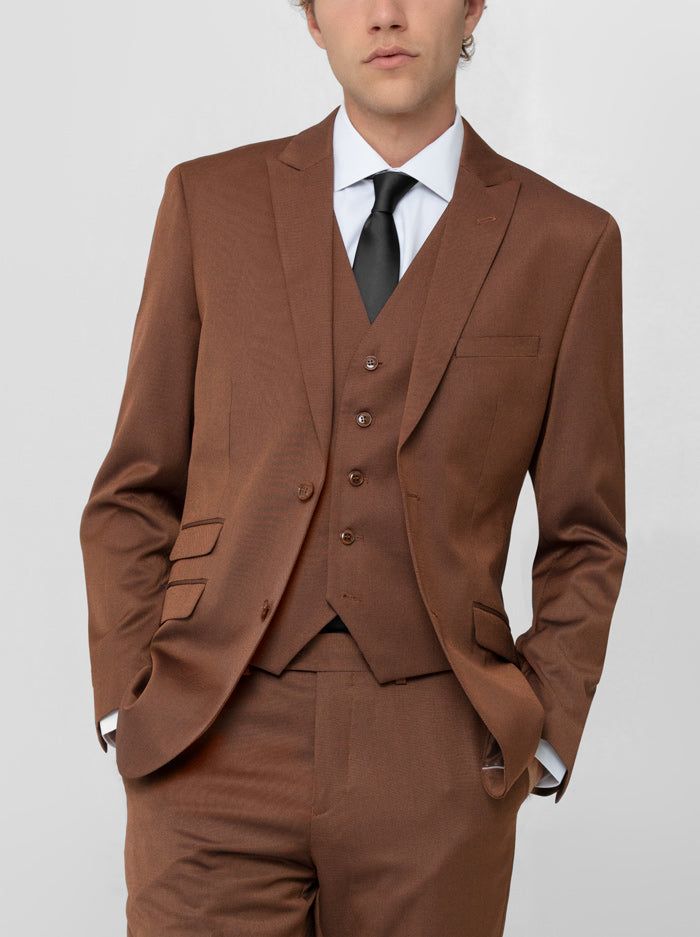 Rust Birdseye Three Piece Peak Lapel Ticket Pocket Suit (Clearance) sold by Alain Dupetit product image thumbnail 2