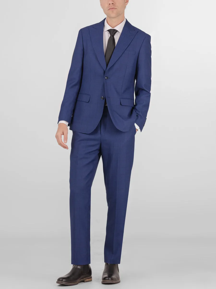 Royal Blue Birdseye Windowpane Two Button Peak Lapel Suit sold by Alain Dupetit