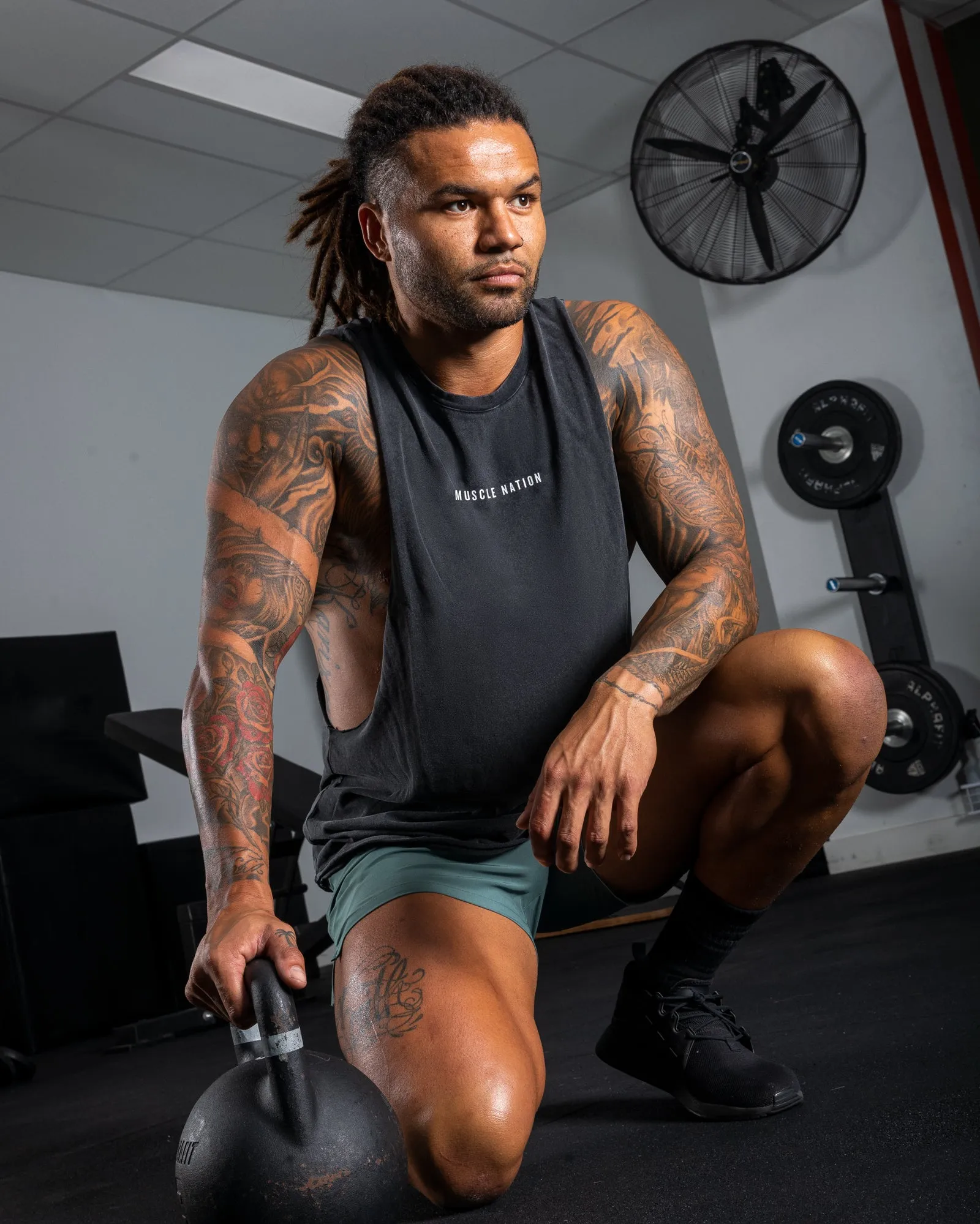 Ultra Drop Arm Vintage Tank - Washed Black sold by Muscle Nation