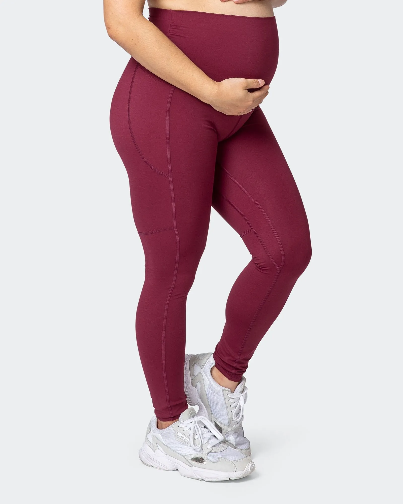 Maternity Superior Squat Pocket Leggings - Wine sold by Muscle Nation