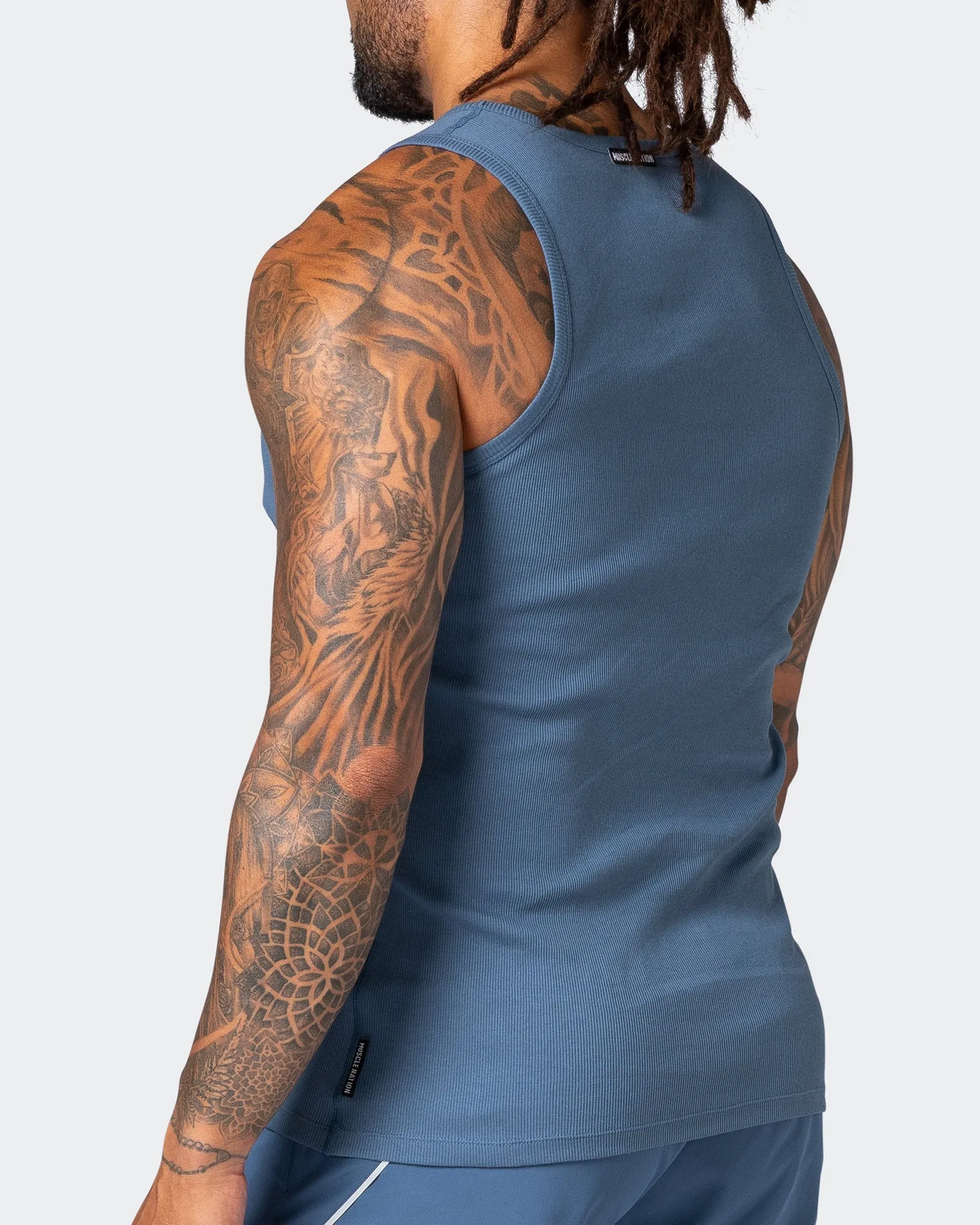 Classic Rib Fitted Training Tank - Denim Blue sold by Muscle Nation product image thumbnail 5
