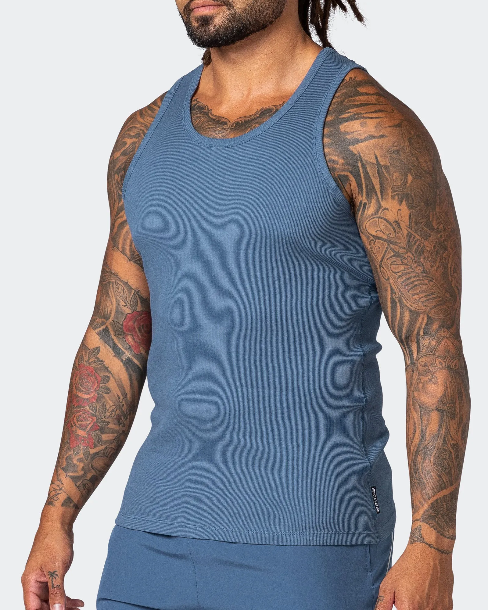 Classic Rib Fitted Training Tank - Denim Blue sold by Muscle Nation product image thumbnail 3