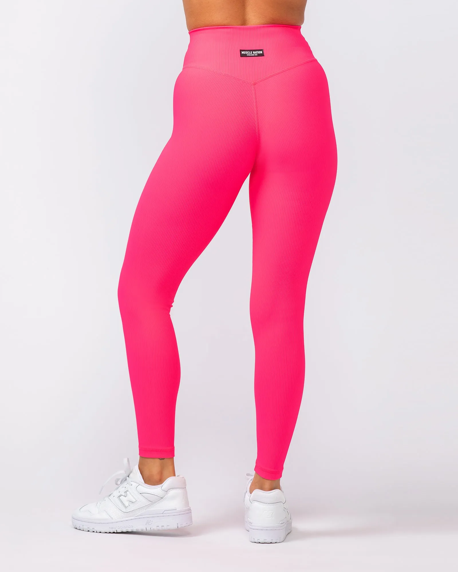 Zero Rise Rib Ankle Length Leggings - Neon Pink sold by Muscle Nation product image thumbnail 4