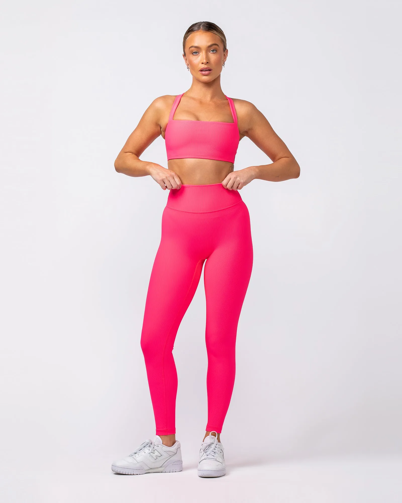 Zero Rise Rib Ankle Length Leggings - Neon Pink sold by Muscle Nation product image thumbnail 5