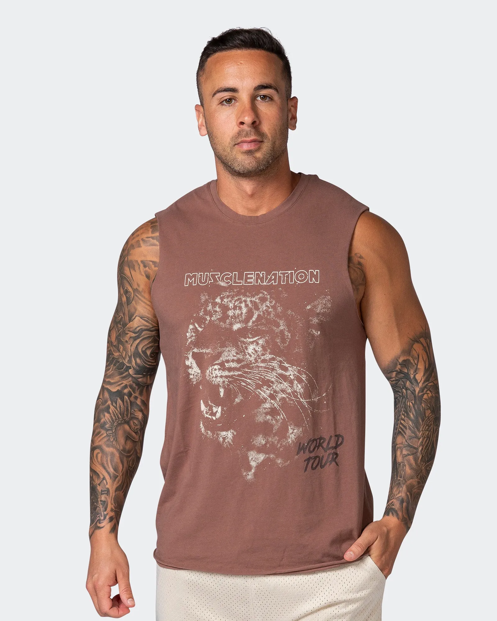 Leopard Vintage Tank - Washed Walnut sold by Muscle Nation