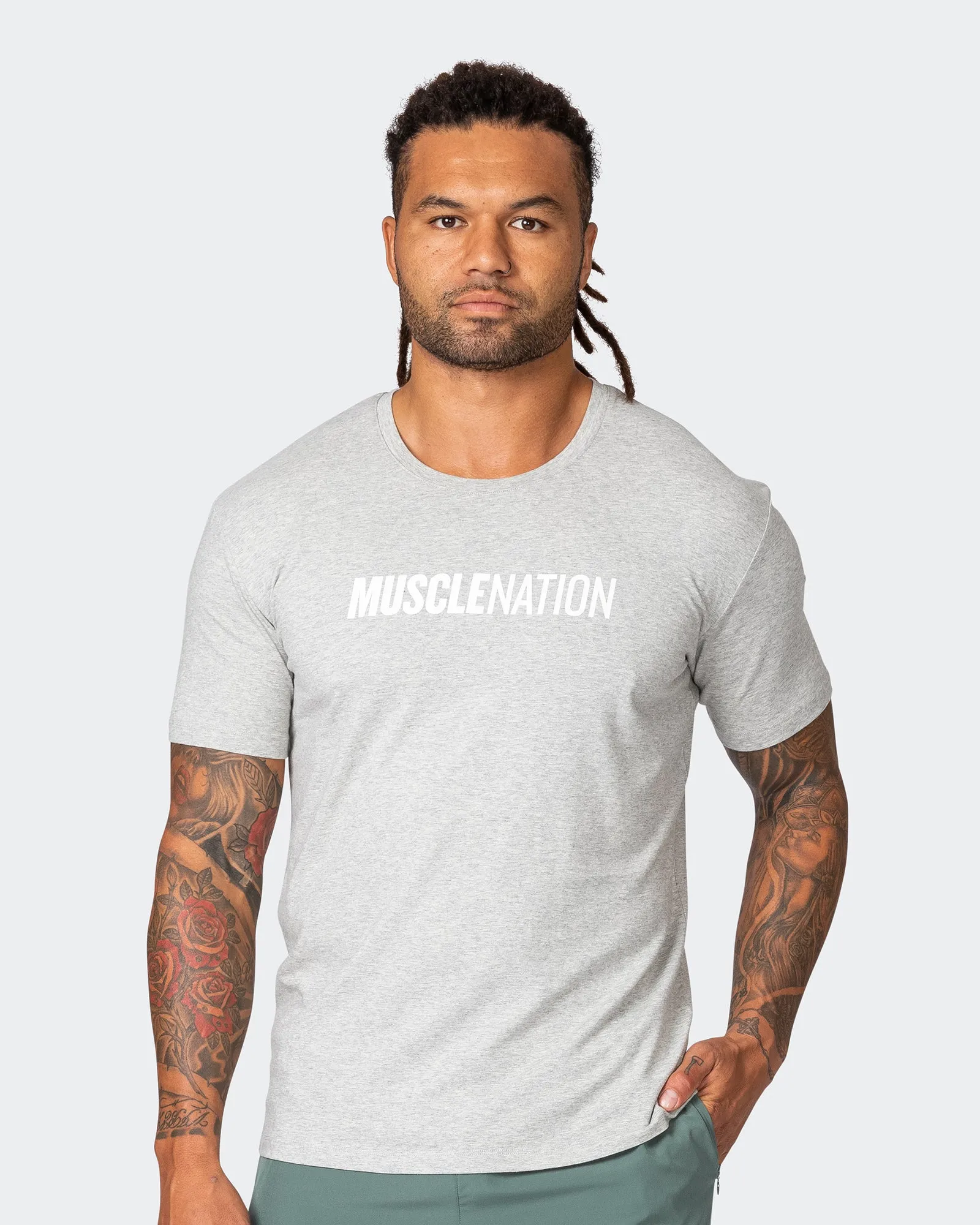 Strike Tee - Light Grey Marl sold by Muscle Nation