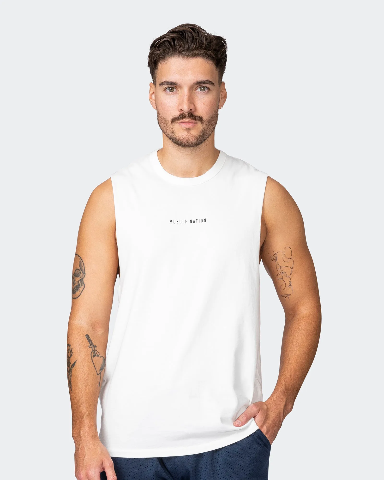 Ease Drop Arm Heavy Vintage Tank - Washed Vanilla sold by Muscle Nation