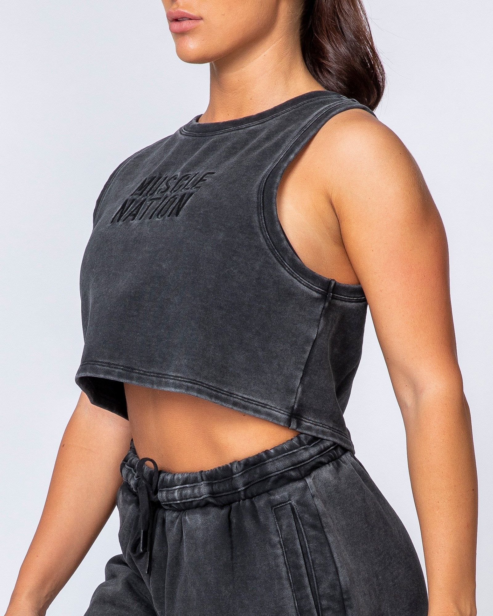 Cropped Rest Day Tank - Washed Black sold by Muscle Nation product image thumbnail 4
